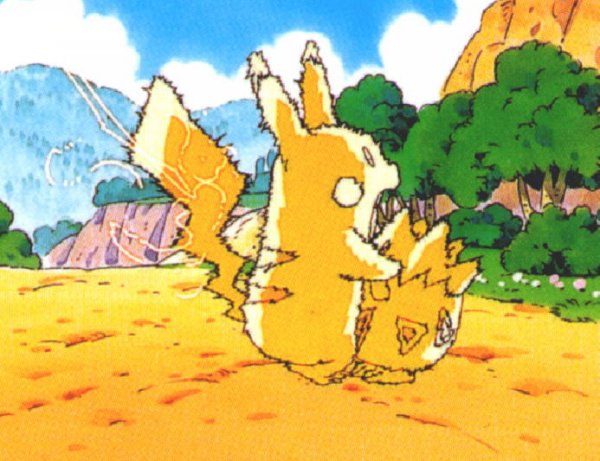 Pikachu beschermt Togepi tegen Raichu's schok!